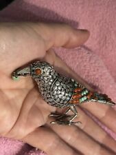 Antique Nepal Sterling Silver Filigree Sparrow Bird  Figurine Turquoise Coral picture