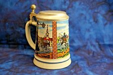 Vintage German Beer Stein, Pewter Lid, Marked W inside W, 14, 6 inches Tall picture
