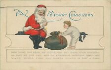 Antique DB Christmas J407 Santa with Bag of Toys Young Boy Old Warwick Postmark picture
