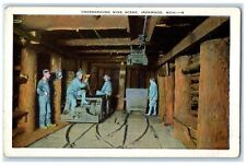 c1920's Underground Mine Scene Miner Rail Ironwood Michigan MI Unposted Postcard picture