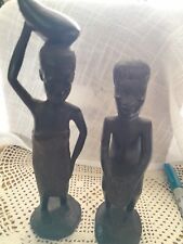 Handcarved Vintage African Tribal Male And Female Ebony Wood Statutes Nice picture