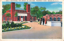 1937  Postcard, Watching The Seals, Zoo, Prospect Park, Brooklyn, NY Long Ago* picture