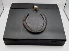 Vintage Hand Made Black Slant Top Lap Desk, Catch All Box With Forged Horse Shoe picture