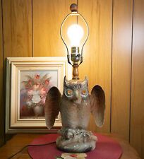 Vtg Howard Kron Ceramic Owl Lamp Mid Century 3 Way Table Lamp MCM Rustic picture