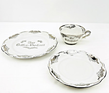 German Antique Bareuther Waldsassen Bavaria Silver Trio Set: Cup, Saucer & Plate picture