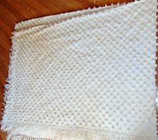 Vintage White Cotton Chenille Puffy Pompoms Bedspread 72 x 100 w 4