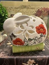 Large Crackled Rabbit~Floral/Butterflies Design~Candle Holder~8”L X 5.75”-Lovely picture