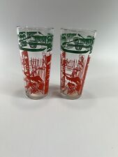 Vintage Lot 2 Seminole Indian Collector Drinking Glass  Orange Green picture