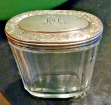 VICTORIAN English Crystal Toiletries Bottle Jar Sterling Silver Lid London 1889 picture