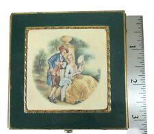 Vintage 1940s Dorset Rex Fifth Ave Enamled Powder Compact Puff Victorian Couple picture