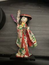Antique Japanese Dancing Geisha Doll on stand-tall bright colors picture