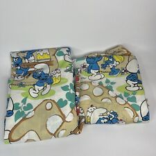 Vintage Lawtex Smurfs Twin Sheet Flat Fitted USA Sheet Set Vtg Fabric picture