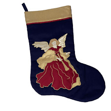 Christmas Stocking Navy Blue Potpourri Press Angel Gold Red Metallic Applique' picture