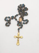 Vintage Rosary Beaded Religious Catholic Capped Blue Glass picture