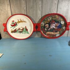 2 Vintage Christmas Deluxe Large 12” Tray Round Holiday Plastic Platter Santa picture