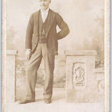 c1880s Northwood, IA Handsome Man Standing Cabinet Card Photo Knudson B9 picture