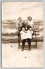 RPPC Father With His Children Twin Babies Faux Beach Scene Michigan Postcard A42 picture