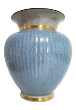 Large Royal Copenhagen Blue Beige Gold Crackle Crazing Ceramic Vase Accent Decor picture