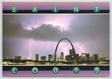 State Vw~Lightning Over St Louis MO~Gateway Arch & Skyline~Continental Postcard picture