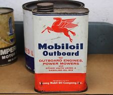 GRAPHIC ~1950s era MOBIL MOBILOIL OUTBOARD MOTOR OIL Old 1 quart Tin Can picture