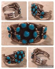 SPECTACULAR Old Navajo “BLUE GEM TURQUOISE” 12-Stone STERLING CLUSTER CUFF picture
