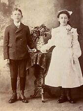 1890s LONG ISLAND CITY, N.Y. antique cabinet card photograph BROTHER AND SISTER picture