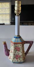 Vtg Teapot Lamp Handpainted Ceramic McKenzie Childs Style Retractable Cord Nice picture