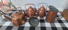 Lot of 5 Vintage Antique Copper pieces...3 Tea Kettles, Milk Pitcher and Funnel picture