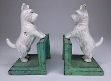 Vintage Pair Cast Iron Bookends White Scottie Westie Terrier Dog picture