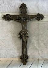 LARGE VINTAGE RUSSIAN ORTHODOX CHRISTIAN PURE 100% BRONZE JESUS ON CROSS DEAL NR picture