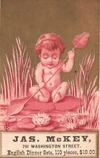 1880s-90s Small Boy in Lilly Patch JAS McKey English Dinner Sets Trade Card picture