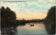 1912 Boating Washington Park Lake El Paso Texas Pink Sunset Women Hats Postcard picture