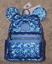 NEW 2024 Disney Parks LoungeFly Hydrangea Blue Sequin Minnie Mouse Mini Backpack picture