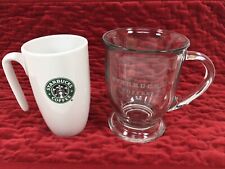 Set Of 2 Starbucks Mugs, Etched Logo Pedestal Anchor Hocking, Mermaid Logo Venti picture