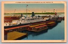 Virginia Norfolk Harbor MM Steamships Pier Dock Flags Birds Eye View Postcard picture