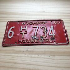 Vintage RED Wyoming House TRL Trailer License Plate  1967 6 HT-734 picture