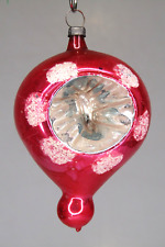 VTG Antique Blown Glass Double Indent Mica Teardrop Christmas Ornament Germany picture