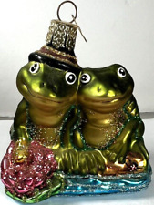 FROGGY LOVE OWC Two Frogs hugging Blown Glass Ornament Vingage Merck picture