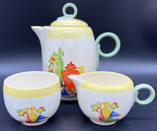Homer Laughlin Swing Eggshell Chinese Green Goddess Tea Set Pot Creamer Bowl picture
