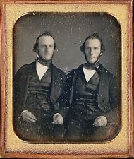 Twin Brothers With Long Sideburns Matching Suits 1/6 Plate Daguerreotype S740 picture