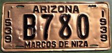 ARIZONA License Plate 1939 #B 780- Pima County - 400th Anniversary - Repaint picture