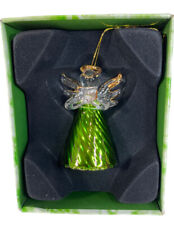 Stradivo Angel Hymnal Book Vintage Green Gold Glass Ornament  NOS picture