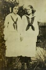 Two Girls In White Dresses With Bows B&W Photograph 2.5 x 4.25 picture