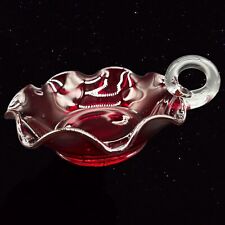 Vintage Art Glass Ruby Red Bowl Dish Ashtray W Applied Handled 5”W 2.75”T picture