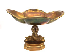 Vtg Decorative Crafts Brass French Dolphin Fish Console Compote Pedestal Bowl picture