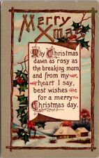 Christmas Arts Crafts Branches Country Gold Embossed Germany c1910s postcard BQ4 picture