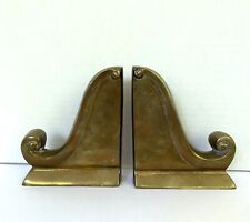 Vintage Heavy Solid Brass MCM Midcentury Scroll Bookends  picture