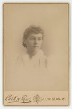 Antique Circa 1880s Cabinet Card Beautiful Young Woman in White Fur Lewiston, ME picture