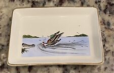 Vintage Hand Colored Gold  Rim Collector Plate Tray Duck Alligator 1962 Deland picture