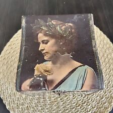 Antique Victorian Celluloid Collar Box Elegant Lady w/ One Antique Collar picture